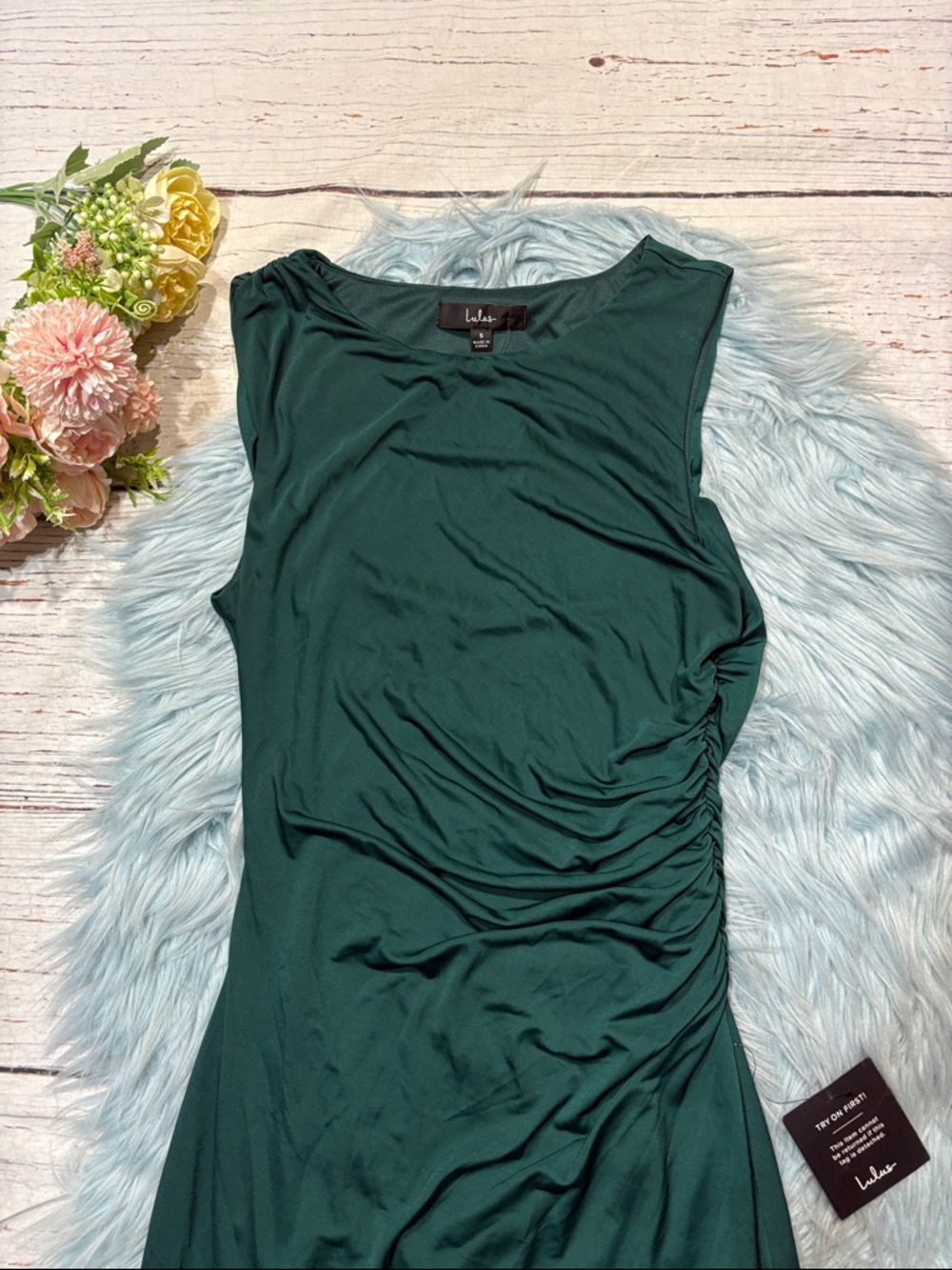 NWT Lulus Eye-Catching Flirt Emerald Ruched Asymmetrical Mini Dress - Picture 8 of 8